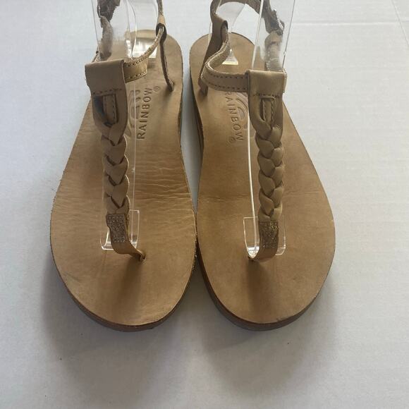Rainbow T-strap Beige Leather Braided Thong Flat Sandals size 7 - Picture 3 of 6